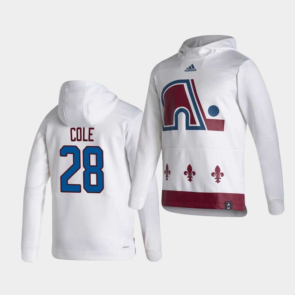 Men Colorado Avalanche 28 Cole White NHL 2021 Adidas Pullover Hoodie Jersey